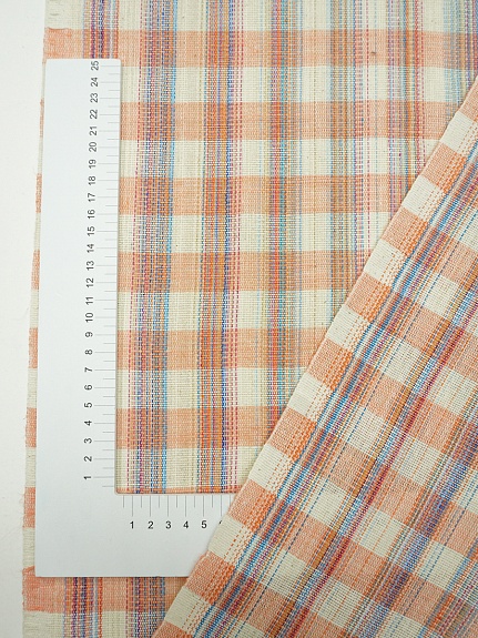 Холст полотенечный "Клетка меланж" цв.персик/суровый, ш.0.5м, лен-40%, хлопок-60%, 185гр/м.кв