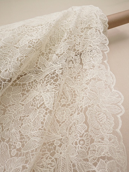 Кружевное полотно "Ажурный сад" (фестон с 2х ст.)  цв.кремовый, СОРТ2, ш.1.2м, хл-80%, нейлон-20%