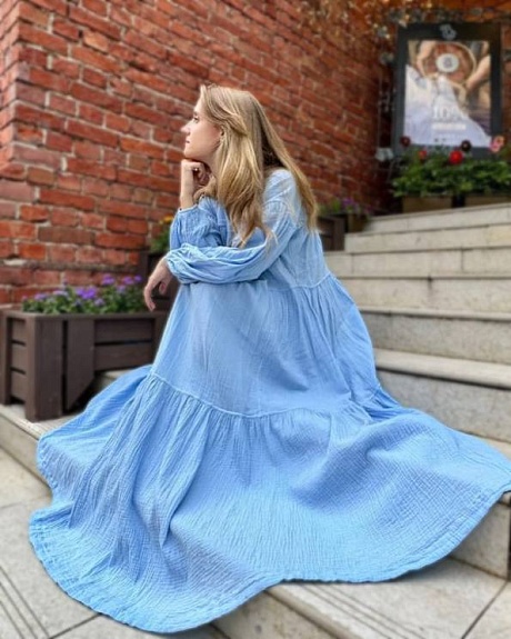 Платье из муслина двухслойного с эффектом жатости 