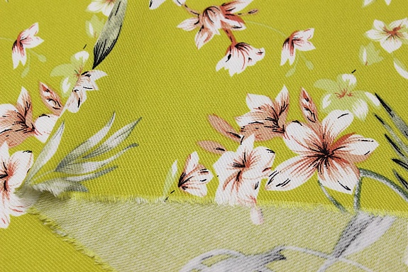 Плательная вискоза "Тропиканка" цв.оливково-горчичный, ш.1.45м, вискоза-100%, 135гр/м.кв