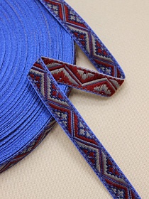 Жак.лента 16мм Бордово-серый орнамент на васильковом