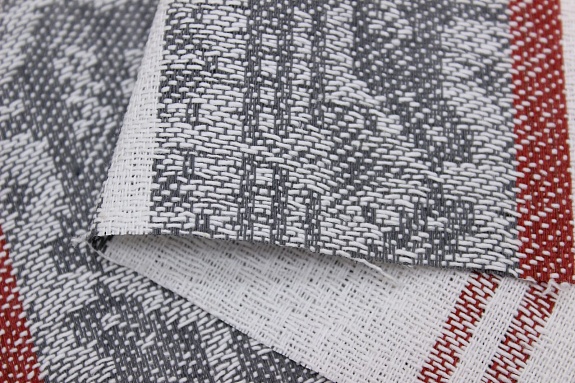 Холст полотенечный жаккард "Темно-серая вышивка на белом", ш.0.5м, лен-30%, хл-70%, 180гр/м.кв