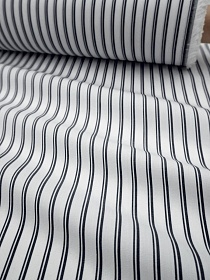 Пестроткань сорочечная "Двойная средняя полоска" цв.белый/черный,ш.1.45м,хл-100%, 110гр/м.кв