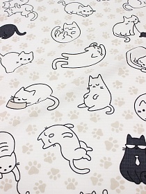 Мерный лоскут Вафельное полотно (холст) "Котики", ш.0.5м, хлопок-100%, 165гр/м.кв