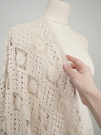 Мерный лоскут Кроше "Ажурный вираж " цв.суровый, ш.1.15м, (выш. часть 80см, бахрома 35см), хлопок-100%, 440гр/м.кв