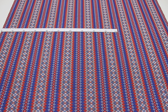 Бязь "Вязаный орнамент" цв.синий/красный, ш.1.5м, хлопок-100%, 120гр/м.кв