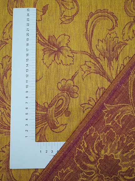 Льняной жаккард "Ренессанс" цв.бордовый/золотисто-желтый, ш.1.7м, лен-100%, 205гр/м.кв