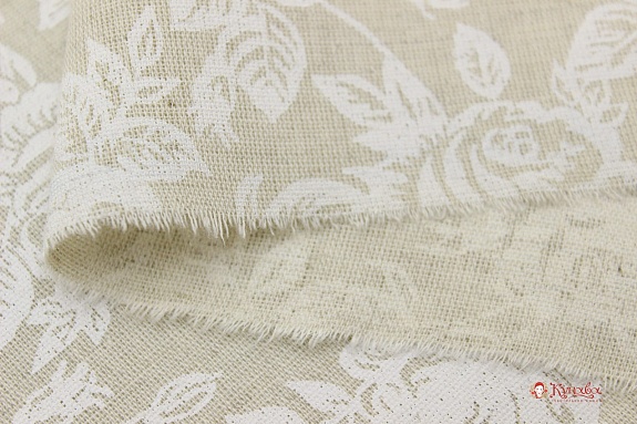 Полулен "Белые розы на суровом", ВИД2, ш.1.5м, лен-30%, хлопок-70%, 140гр/м.кв