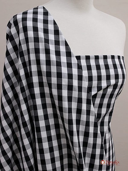 Перкаль пестроткан. блузочно-сорочеч."Средняя черно-белая клетка(1.4*1.4см)", ш.1.5м, хлопок-100%