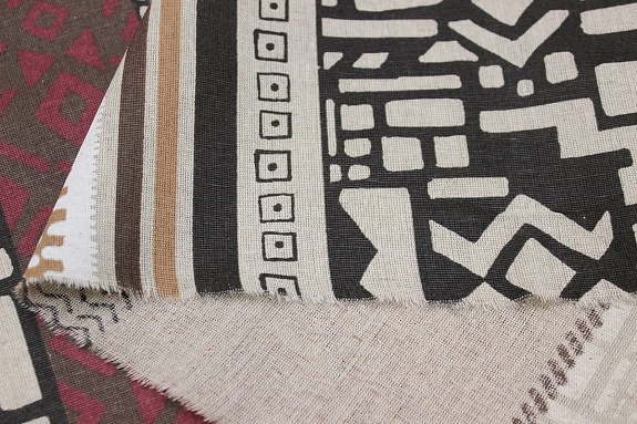 Полулен "Сахара - орнамент" цв.бордо, (на суровом), СОРТ2, ш.1.5м, лен-30%, хлопок-70%, 140гр/м.кв