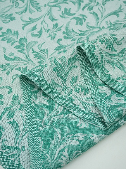 Полульняной жаккард "Перепев" цв.нефритовый, ш.1.6м, лен-50%, хлопок-50%, 210гр/м.кв