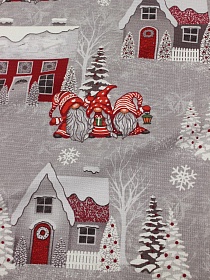 Вафельное полотно (холст) "Сказочные гномы" цв.красный, ш.0.5м, хл-100%, 165гр/м.кв