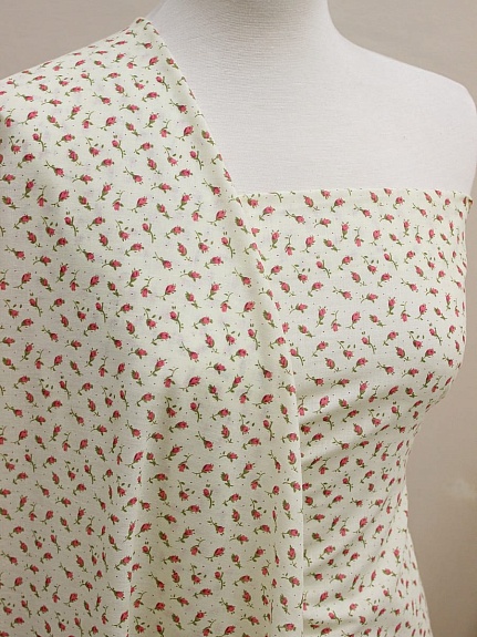 Импорт. хлопок (ситец) "Маленькие бутончики" цв.коралловый, СОРТ2, ш.1.55м, хл-100%, 80гр/м.кв