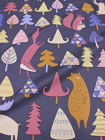 Сатин "Загадочный лес" цв.серо-фиолетовый, ш.1.60м, хлопок-100%, 110гр/м.кв