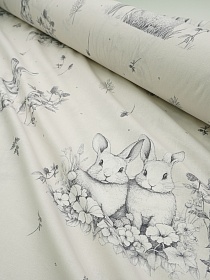 Бязь "Кролики с клевером" цв.св.бежево-серый, ш.1.5м, хлопок-100%, 135гр/м.кв