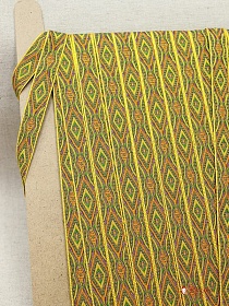 Жак.лента 18мм Сиренево-оранжевый узор на желтом, рис.9206