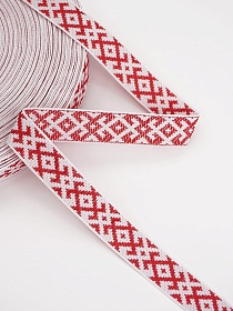 Жак.лента 18мм Красный орнамент на белом, рис.9768/1