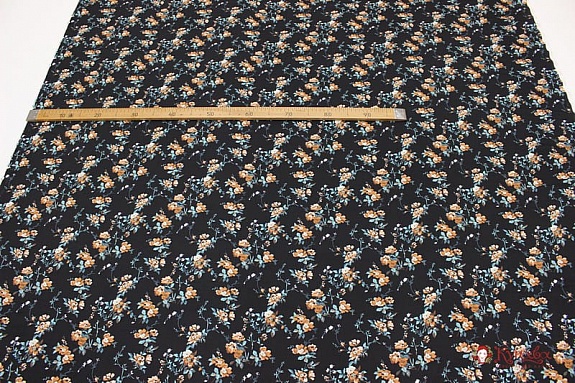 Плательная вискоза "Цветочный вальс" цв.черный, ш.1.45м, вискоза-100%, 145гр/м.кв