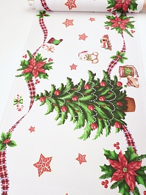 Дорожка "Новогодняя ностальгия" цв.св.серый, ш.0.5м, хлопок-100%, 225гр/м.кв, раппорт 63см