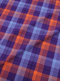 Вареный (стираный) хлопок "Клетка" цв.баклажановый/оранжевый, ш.2.5м, хл-100%, 115гр/м.кв
