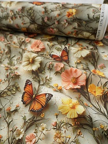 Ткань Дак Цифр.печать "3D - Цветочная лоза", ш.1.8м, хлопок-65%, п/э-35%, 225гр/м.кв