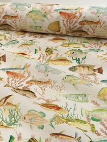 Плательная вискоза "Рыбки" цв.шампань, ш.1.5м, вискоза-80%, нейлон-20%, 80гр/м.кв