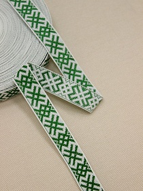 Жак.лента 17мм Зеленый оберег на белом, рис.9669/2