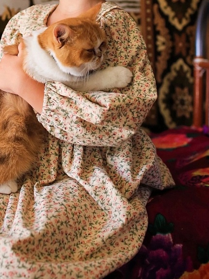 Детское платье из теплого хлопка "Коралловые лютики"