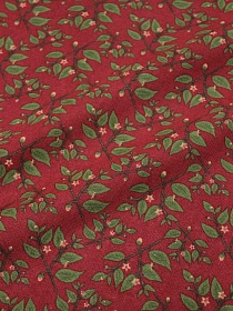 Хлопколен "Цветущие веточки" цв.винтажно-бордовый, СОРТ2, ш.1.5м, лен-20%, хлопок-80%, 140гр/м.кв