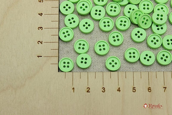 Пуговица пластмасса, цв.светло-салатовый неон, 10мм, 4 отверстия
