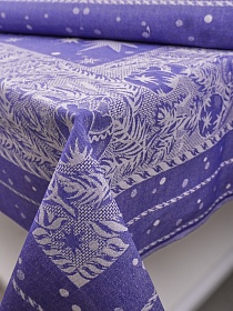 Крой скатерти жаккард "Новогодний уют" цв.фиолетово-синий, 1.84м*1.53м, лен-53%, хлопок-47%