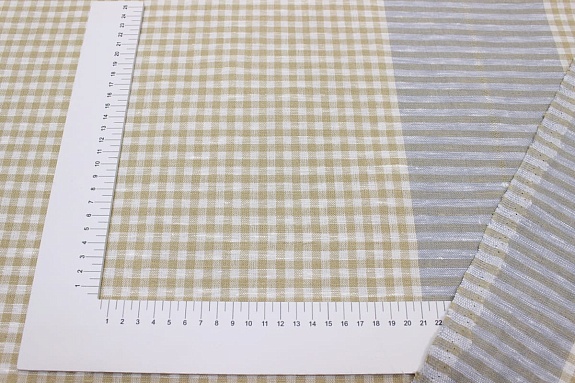 Полулен крой полотен. холста "Клетка" цв.бежевый/голубой джинс, ш.1.6м, лен-51%, хл-49%, рап.78см