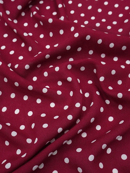 Штапель "Редкий средний горох №2 на малиново-бордовом", ш.1.44м, вискоза-100%, 110гр/м.кв