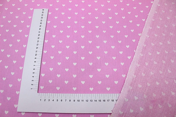 Бязь "Сердечки на розовом", СОРТ2, ш.1.5м, хлопок-100%, 120гр/м.кв 