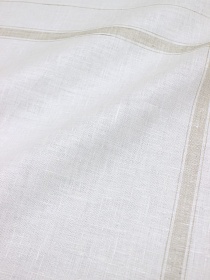 Лен крой полотенечного холста "Бежевая полоска по кайме на белом", ш.1.44м, лен-100%, рап.53.5см