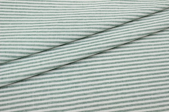 Полулен постельный с эфф. мятости "Мятно-зеленый меланж-узкая полоска", (комп), ш.2.65м