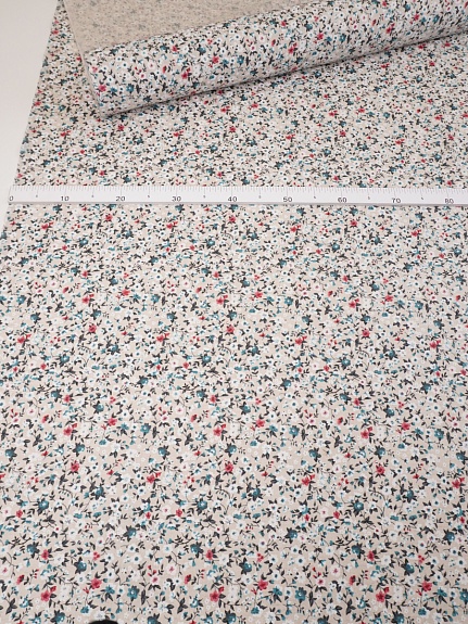 Полулен "Цветочный луг" цв.морская волна, ш.1.5м, лен-30%, хлопок-70%, 140гр/м.кв