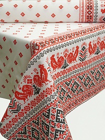 Полулен "Вышивка петухи на белом", СОРТ2, ш.1.5м, лен-30%, хлопок-70%, 130гр/м.кв