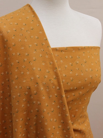 Теплый хлопок "Цветочки - мотылечки" цв.морковно-оранжевый, ш.1.5м, хлопок-100%, 160гр/м.кв