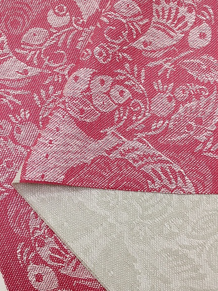 Холст полотенечный жаккард "Птицы" цв.фуксия/серый, ш.0.5м, лен-30%, хлопок-70%, 210гр/м.кв