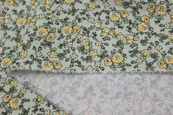 Вискоза с хлопком "Дарина (желтые цветочки)", ш.1.49м, хлопок-50%, вискоза-50%, 90гр/м.кв