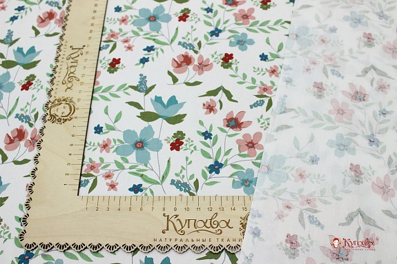 Сатин "Садовые цветочки" цв.св.морская волна, ш.1.63м, хлопок-100%, 120гр/м.кв