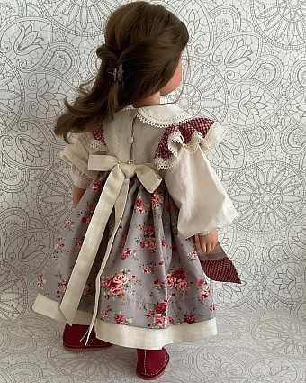 Кукольное платье из льна, полульна, импортного хлопка "Букеты роз" и вареного хлопка "Клетка"