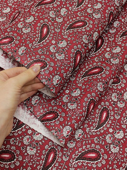 Бязь "Цветочные огурчики" цв.бордовый, ш.1.5м, хлопок-100%, 120гр/м.кв