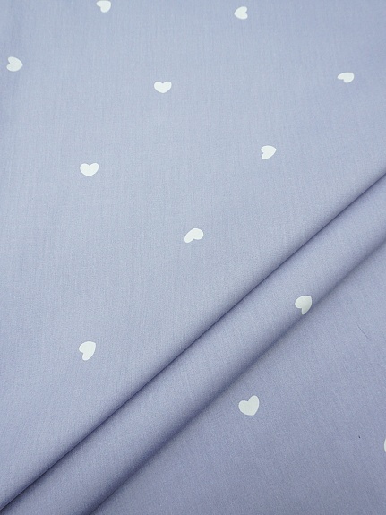 Сатин "Белые сердечки на сиренево-голубой дымке", ш.2.35м, хлопок-100%, 120гр/м.кв