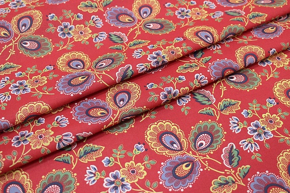 Поплин "Павушка" цв.красный, СОРТ2, ш.1.5м, хлопок-100%, 110гр/м.кв