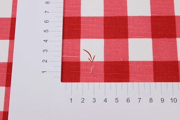 Полулен "Красная клетка на белом", СОРТ2, ш.1.5м, лен-30%, хлопок-70%, 140гр/м.кв