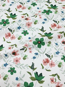 Сатин "Садовые цветочки" цв.зеленый, ш.1.63м, хлопок-100%, 120гр/м.кв
