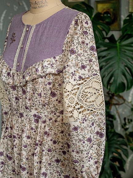 Платье из хлопка персик "Безмятежное цветение"