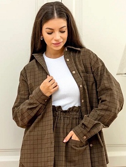 Костюм из теплого хлопка "Клетка" цв.т.зеленый хаки